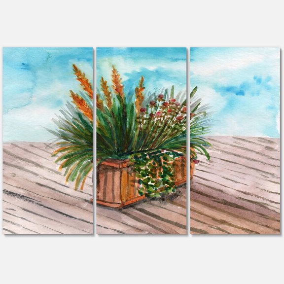 Designart ' Green Stems With Yellow Spikelets of Houseplant ' Traditional Canvas Wall Art Print