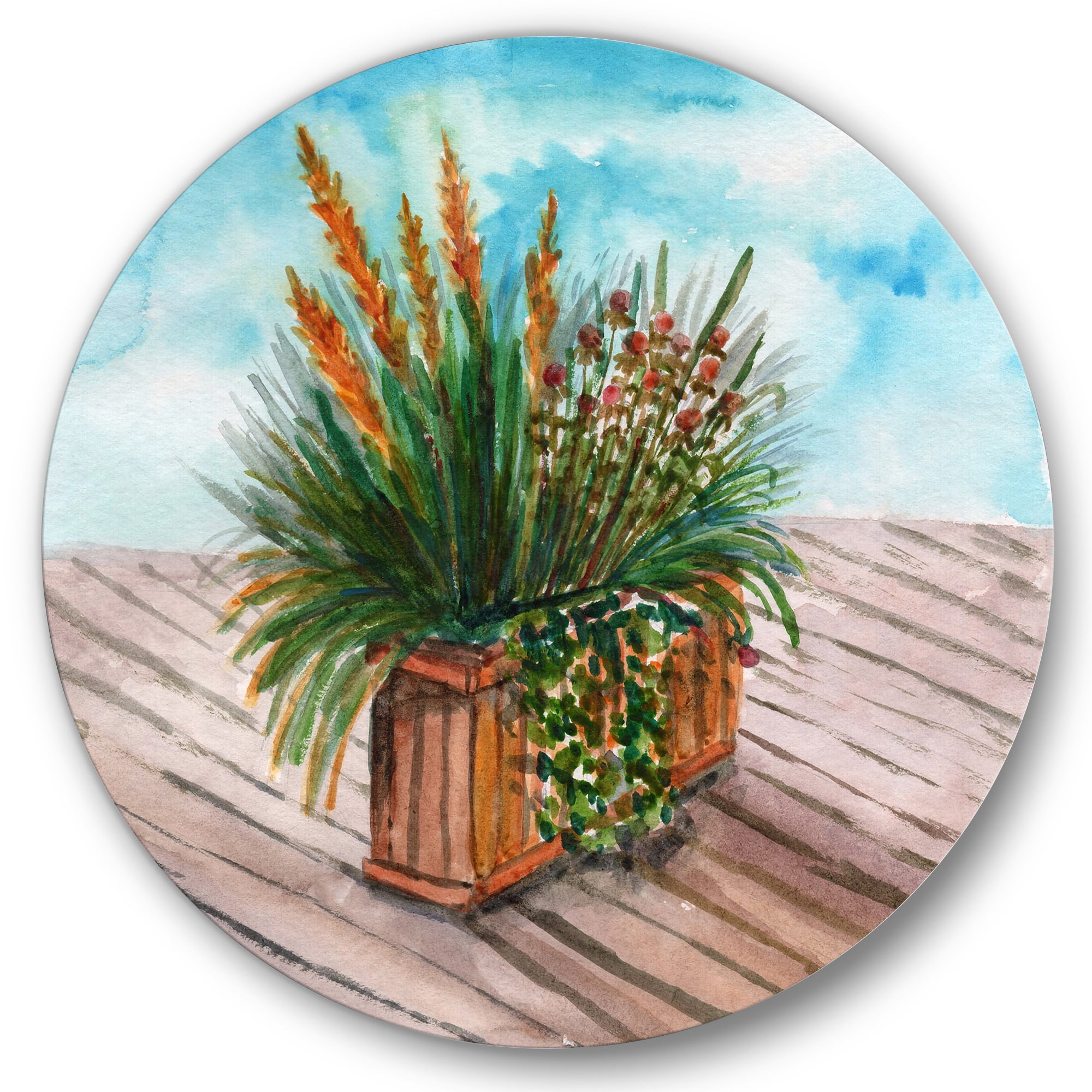 Designart 'Green Stems With Yellow Spikelets of Houseplant' Traditional Circle Metal Wall Art 11x11 - Disc of 11
