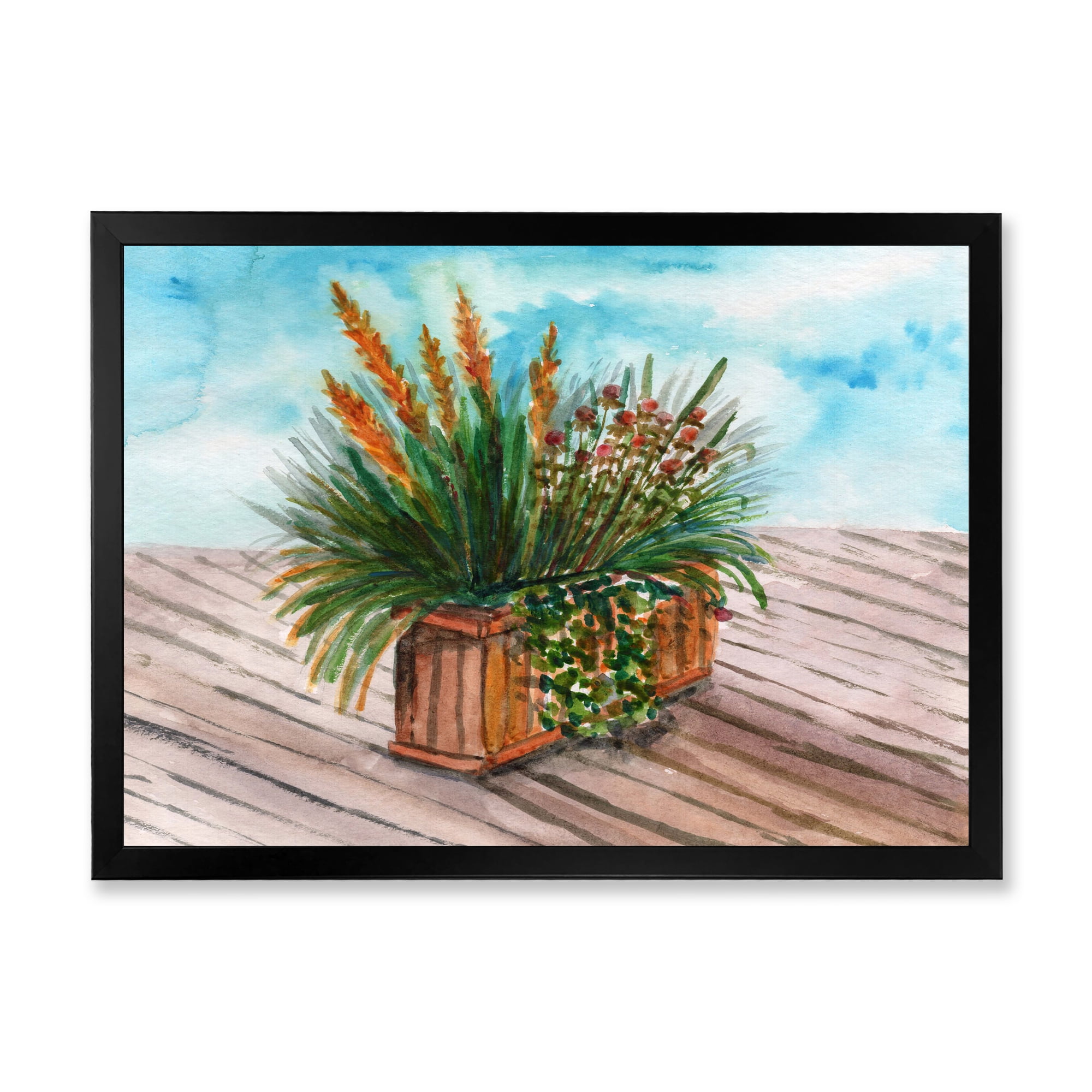 Designart 'Green Stems With Yellow Spikelets of Houseplant' Traditional Framed Art Print