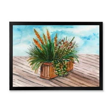 Designart 'Green Stems With Yellow Spikelets of Houseplant' Traditional Framed Art Print