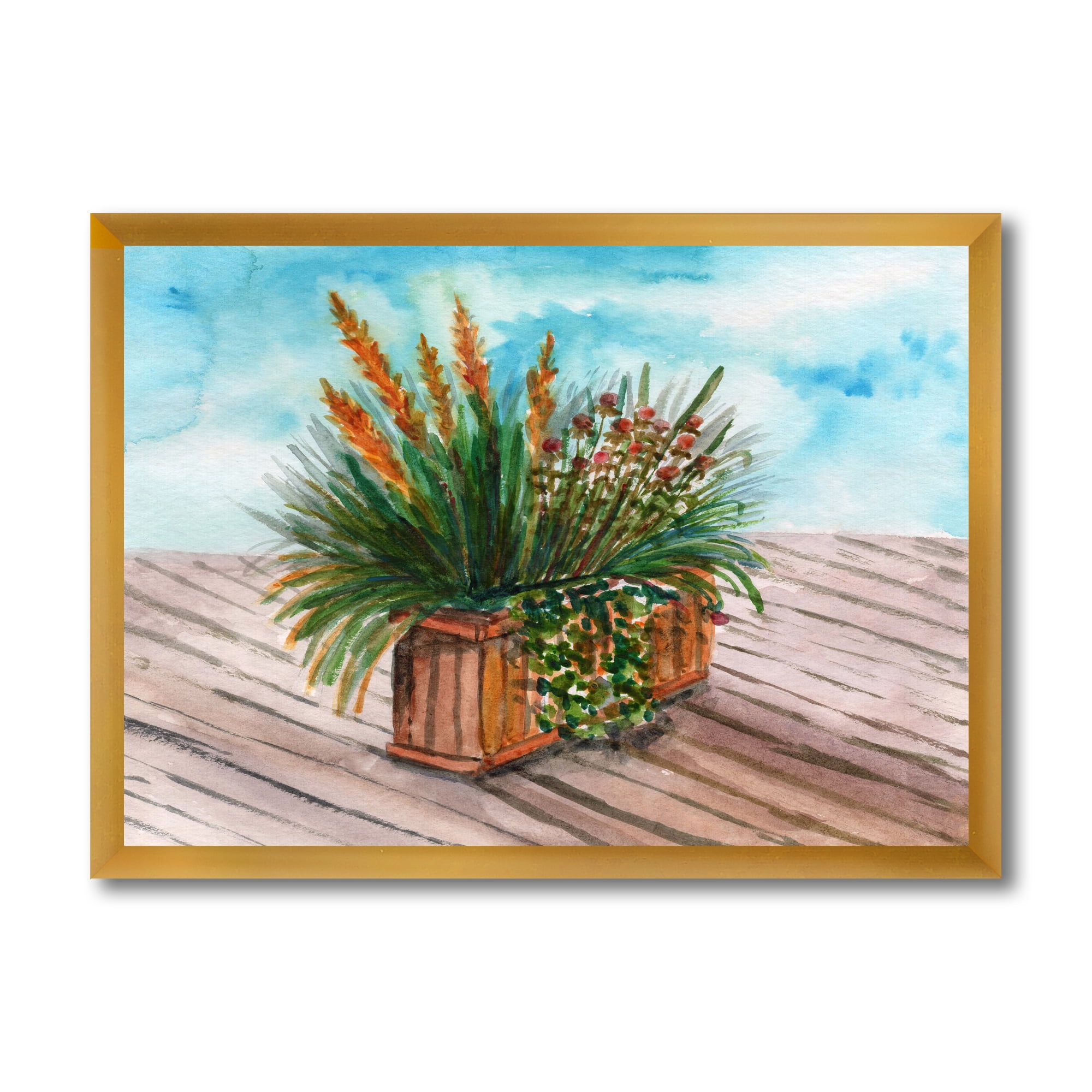 Designart 'Green Stems With Yellow Spikelets of Houseplant' Traditional Framed Art Print