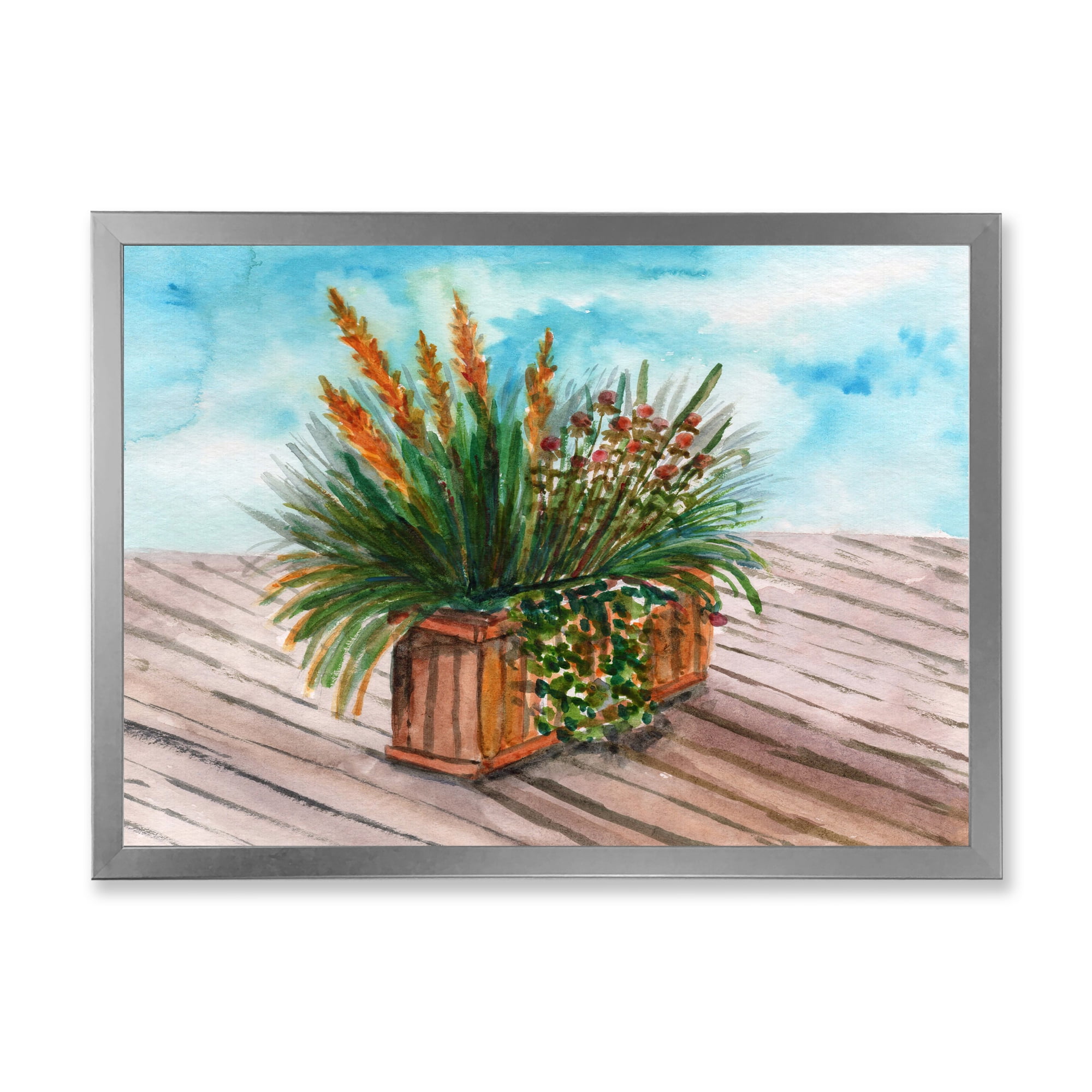 Designart 'Green Stems With Yellow Spikelets of Houseplant' Traditional Framed Art Print