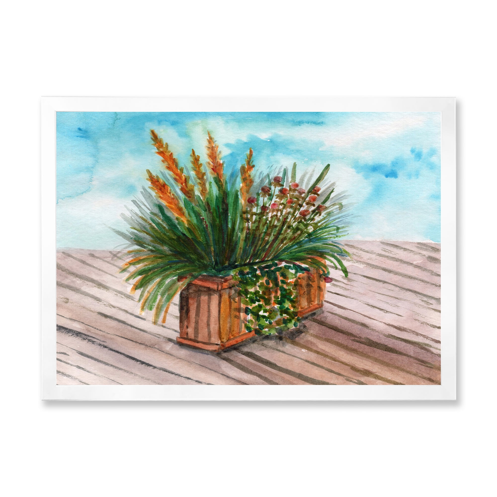 Designart 'Green Stems With Yellow Spikelets of Houseplant' Traditional Framed Art Print