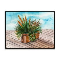 Designart 'Green Stems With Yellow Spikelets of Houseplant' Traditional Framed Canvas Wall Art Print