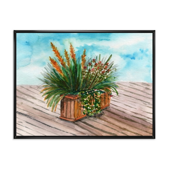 Designart 'Green Stems With Yellow Spikelets of Houseplant' Traditional Framed Canvas Wall Art Print
