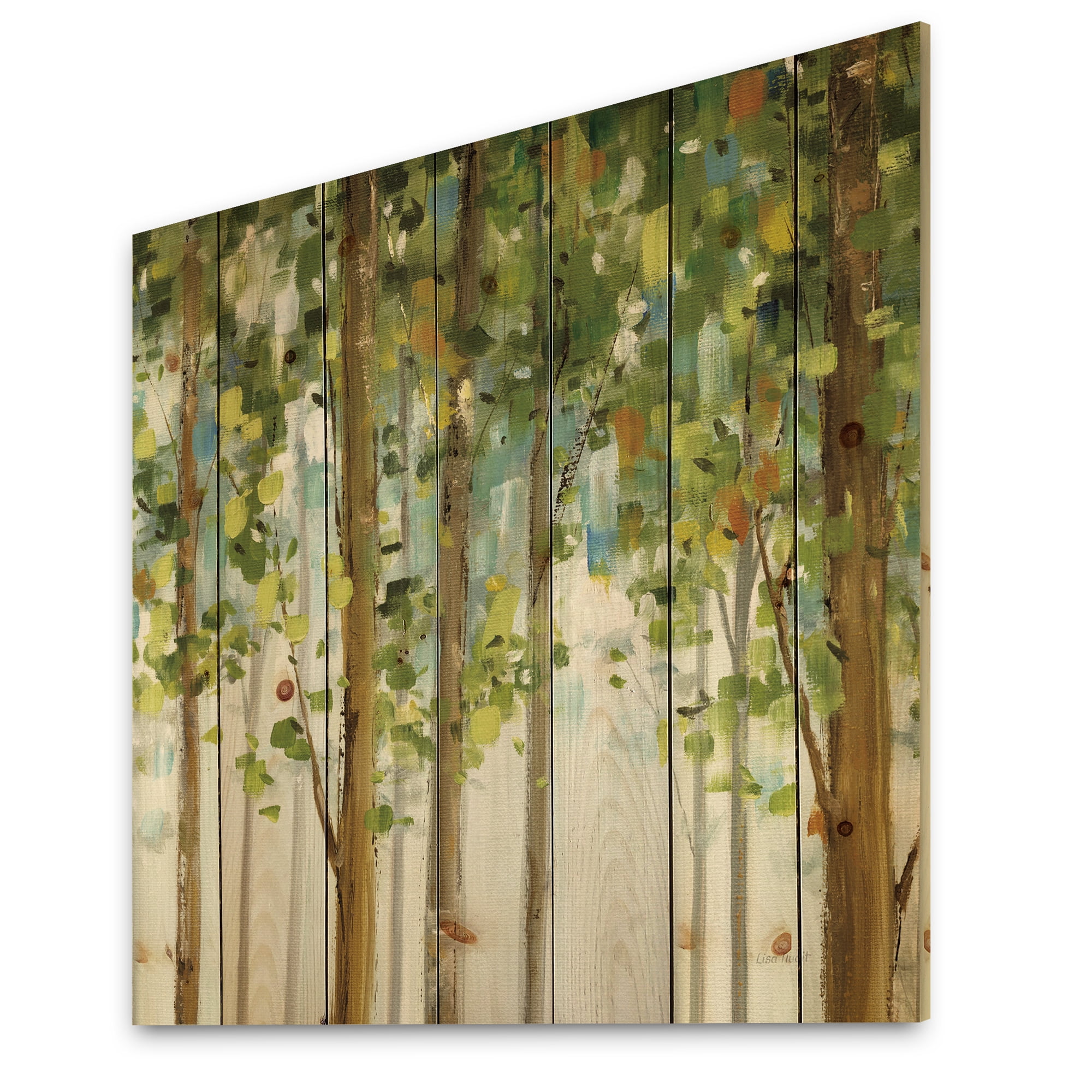 Designart 'Green Study Forest ' Modern Farmhouse Print on Natural Pine Wood