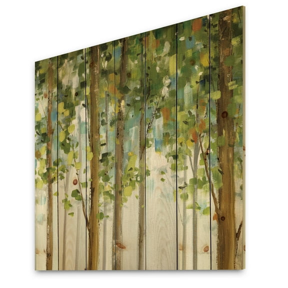 Designart 'Green Study Forest ' Modern Farmhouse Print on Natural Pine Wood