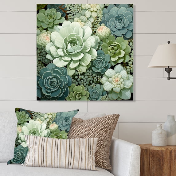 Designart "Green Succulents Flowers peaceful Succulents IV" Floral Metal Wall Art