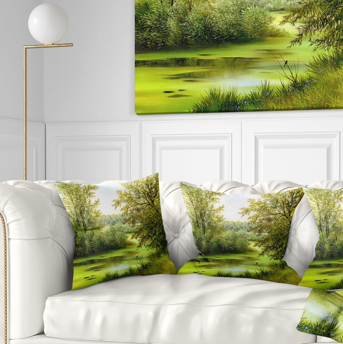 Designart Green Summer Landscape - Abstract Throw Pillow - 18x18