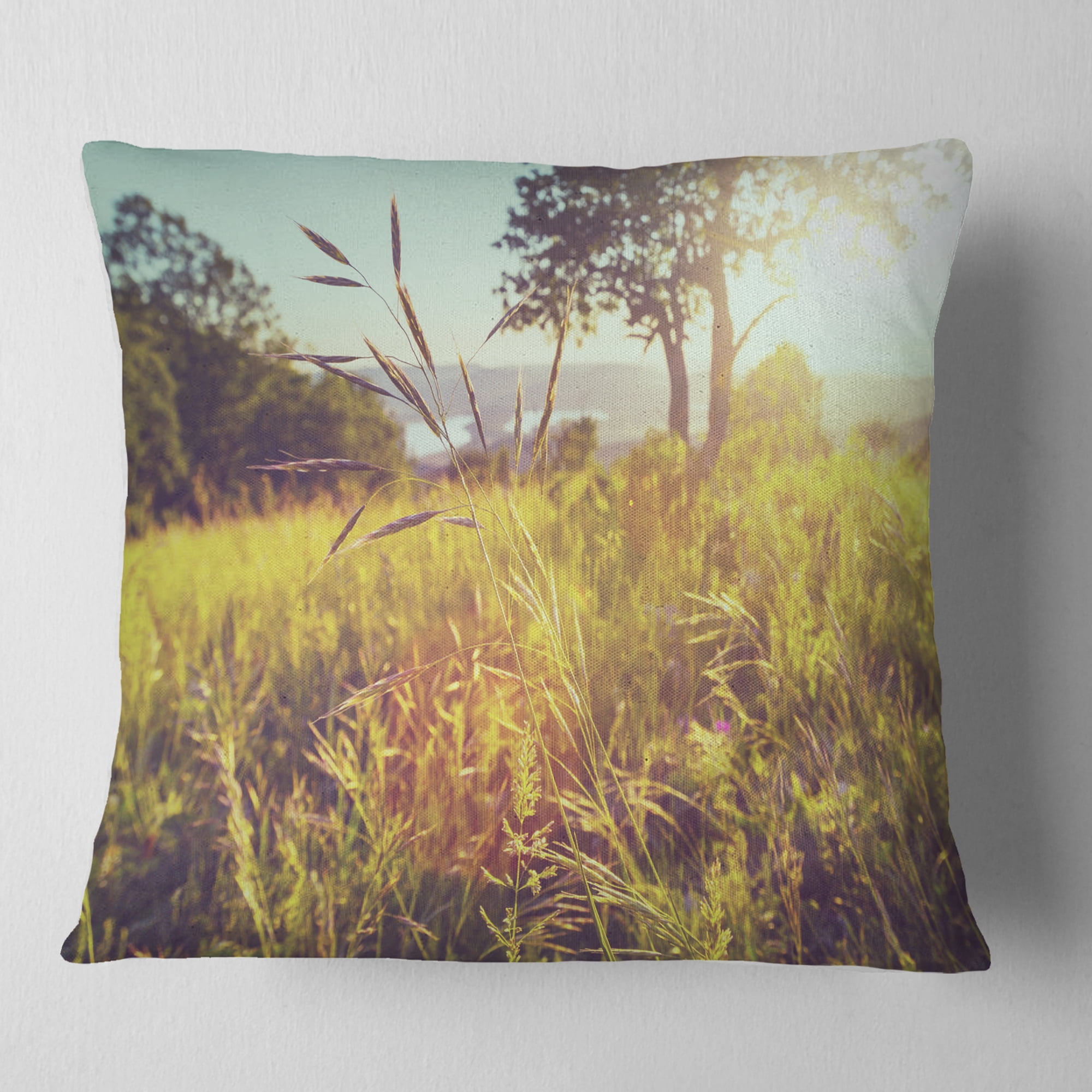 Designart Green Summer Meadow - Landscape Printed Throw Pillow - 16x16