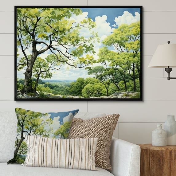 Designart "Green Tree Sycamore Charm I" Tree Sycamore Floater Framed Canvas Wall Art