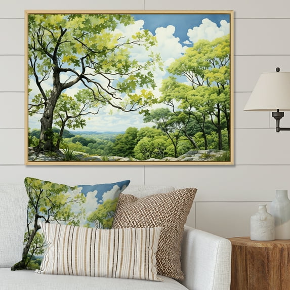 Designart "Green Tree Sycamore Charm I" Tree Sycamore Floater Framed Canvas Wall Art