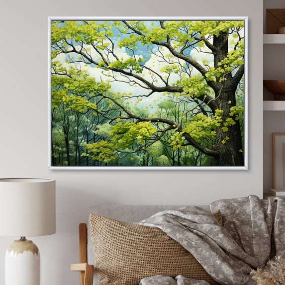 Designart "Green Tree Sycamore Charm III" Tree Sycamore Floater Framed Wall Decor