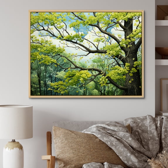 Designart "Green Tree Sycamore Charm III" Tree Sycamore Floater Framed Wall Decor
