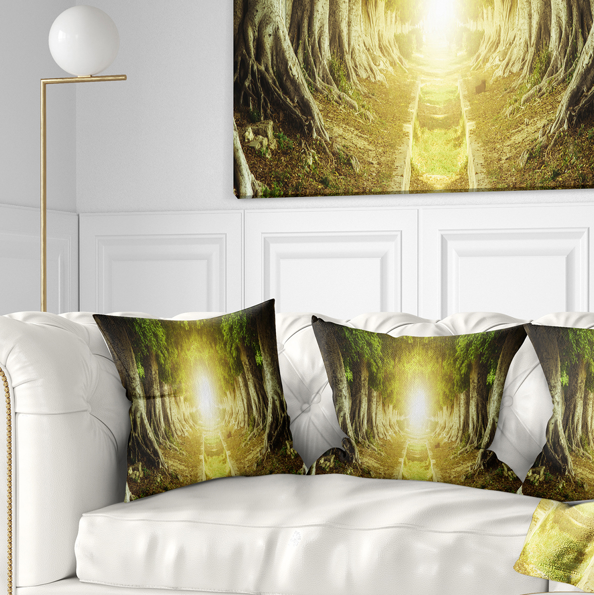 Designart Green Tree Tunnel - Landscape Photo Throw Pillow - 16x16