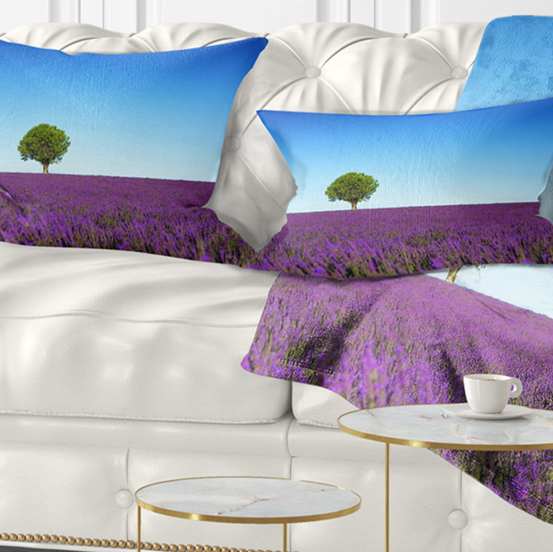 Designart Green Tree among Lavender Flowers - Landscape Wall Throw Pillow - 12x20