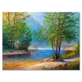thumbnail image 1 of Designart ' Green Trees By The Bridge Over River ' Traditional Canvas Wall Art Print, 1 of 4