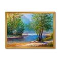thumbnail image 1 of Designart 'Green Trees By The Bridge Over River' Traditional Framed Art Print, 1 of 4
