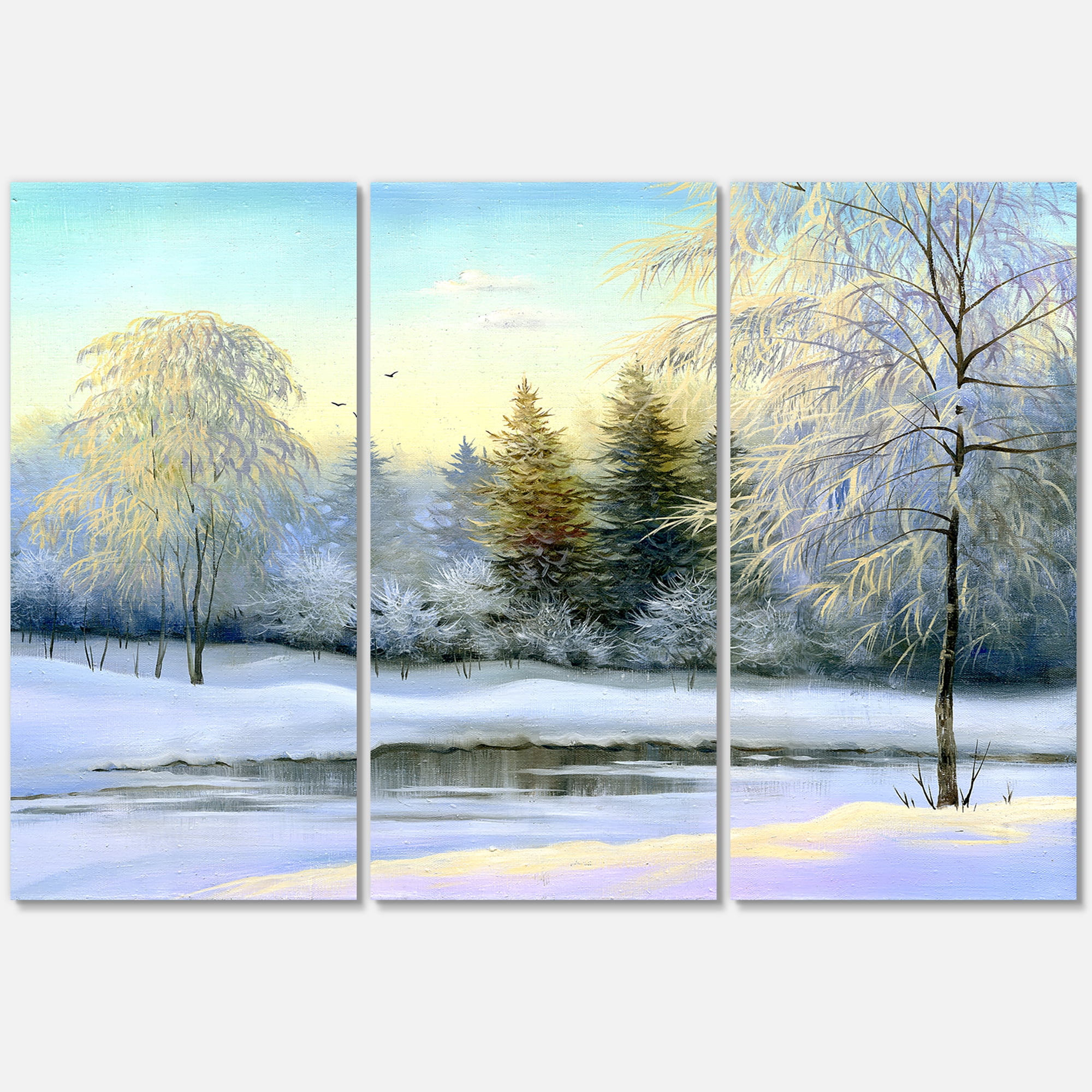 Designart ' Green Trees In Beautiful Winter Snow Landscape ' Traditional Canvas Wall Art Print