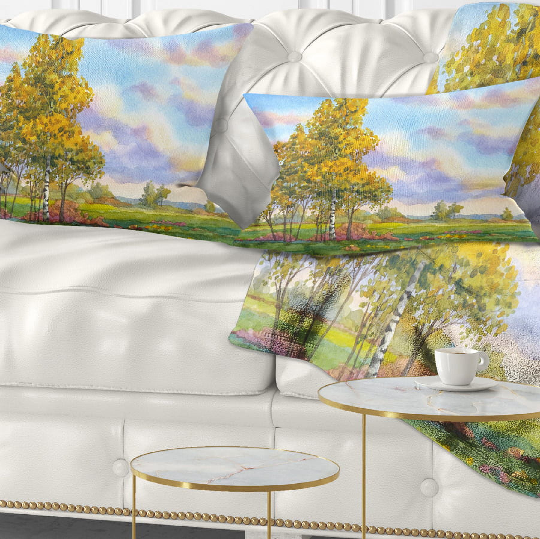 Designart Green Trees in Evening - Landscape Photography Throw Pillow - 12x20