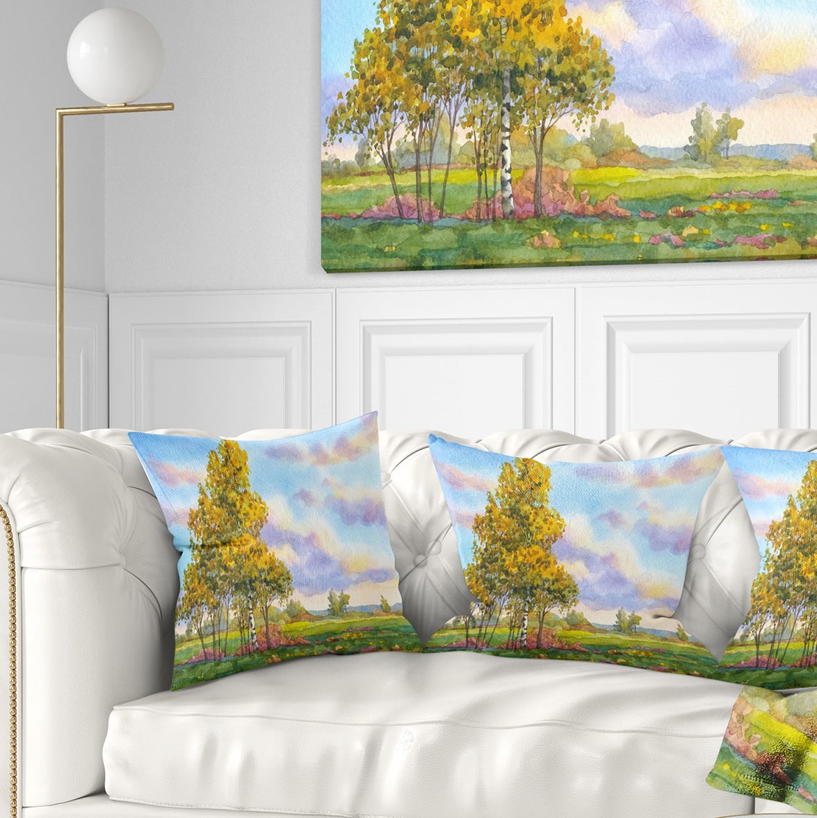 Designart Green Trees in Evening - Landscape Photography Throw Pillow - 18x18