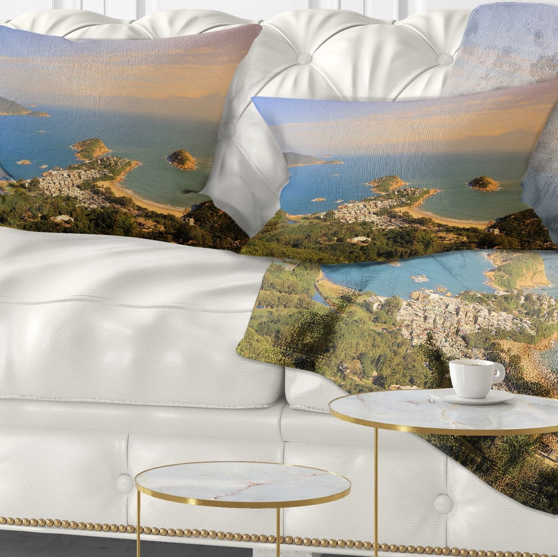 Designart Green Tropical Hiking Route - Seashore Wall Throw Pillow - 12x20