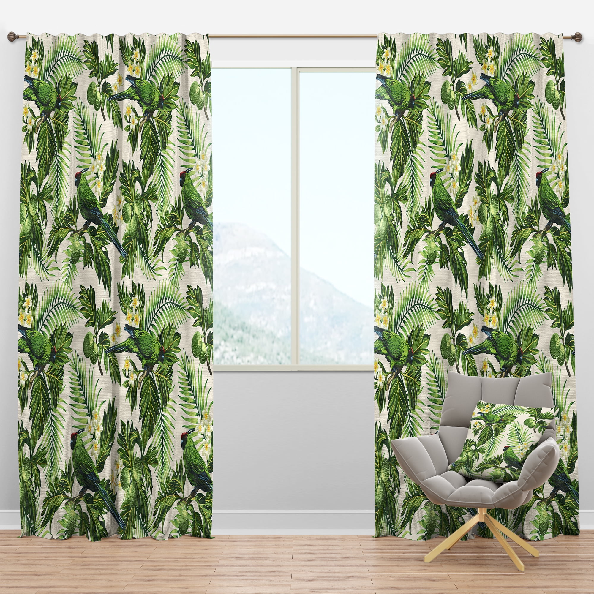 Designart 'Green Tropical Leaves' Animals Blackout Curtain Panel