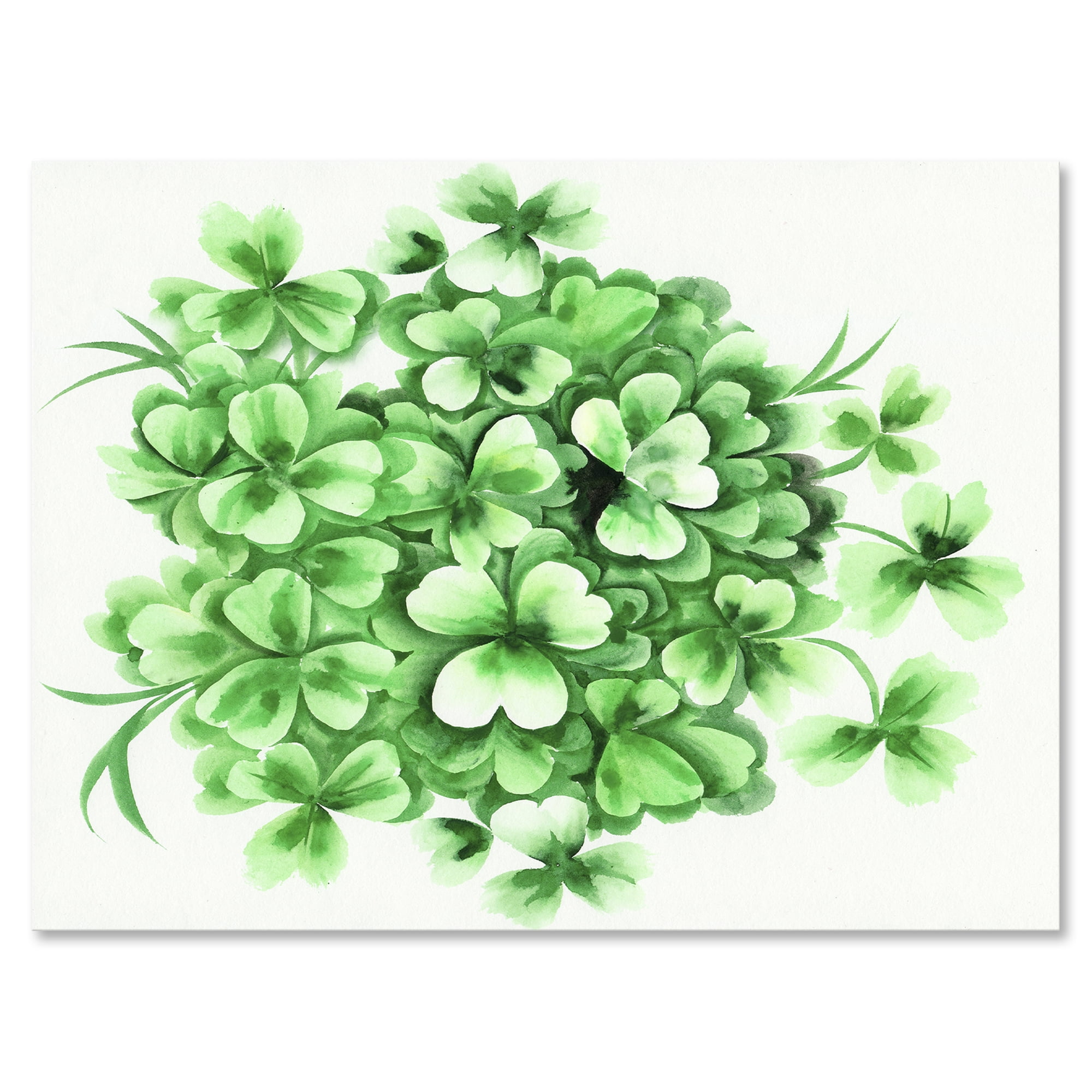 Designart ' Green Vintage Leaves of Shamrock ' Traditional Canvas Wall Art Print