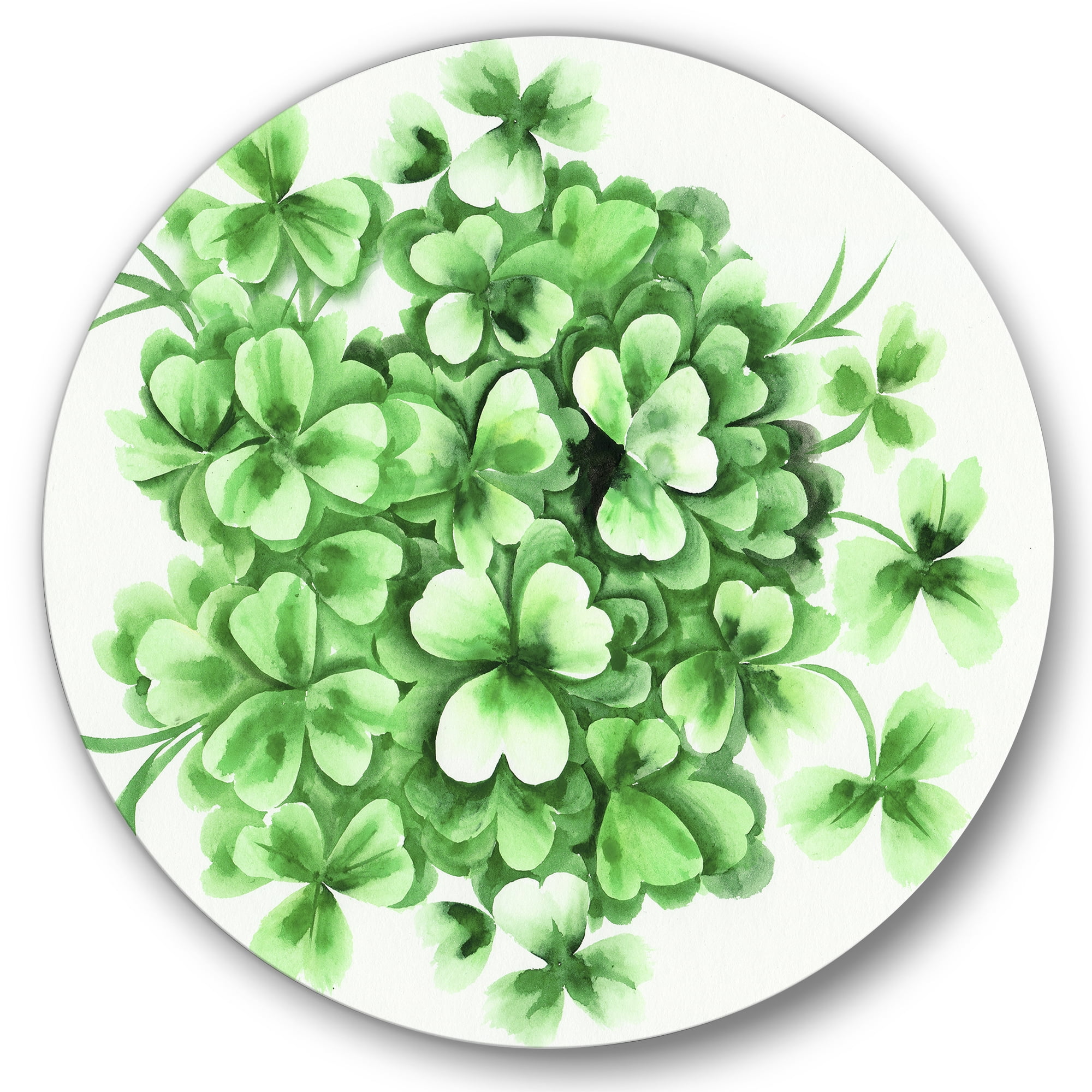 Designart 'Green Vintage Leaves of Shamrock' Traditional Circle Metal Wall Art 23x23 - Disc of 23