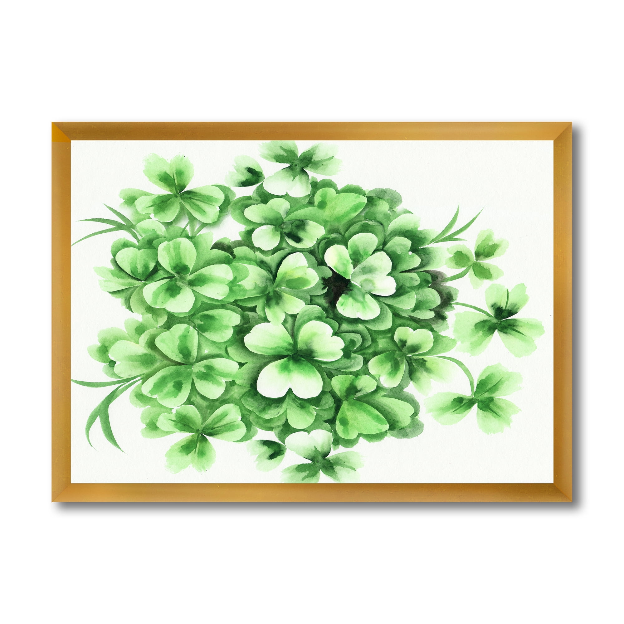 Designart 'Green Vintage Leaves of Shamrock' Traditional Framed Art Print