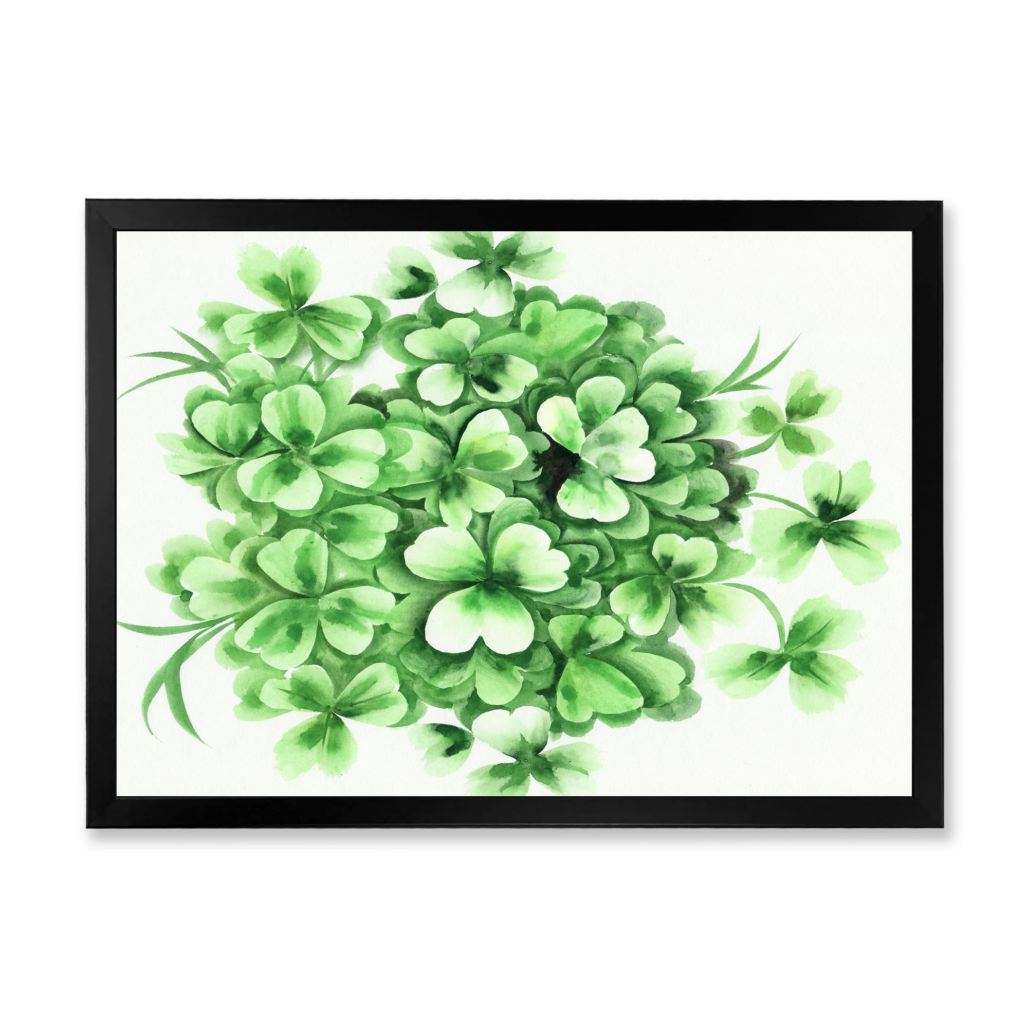Designart 'Green Vintage Leaves of Shamrock' Traditional Framed Art Print