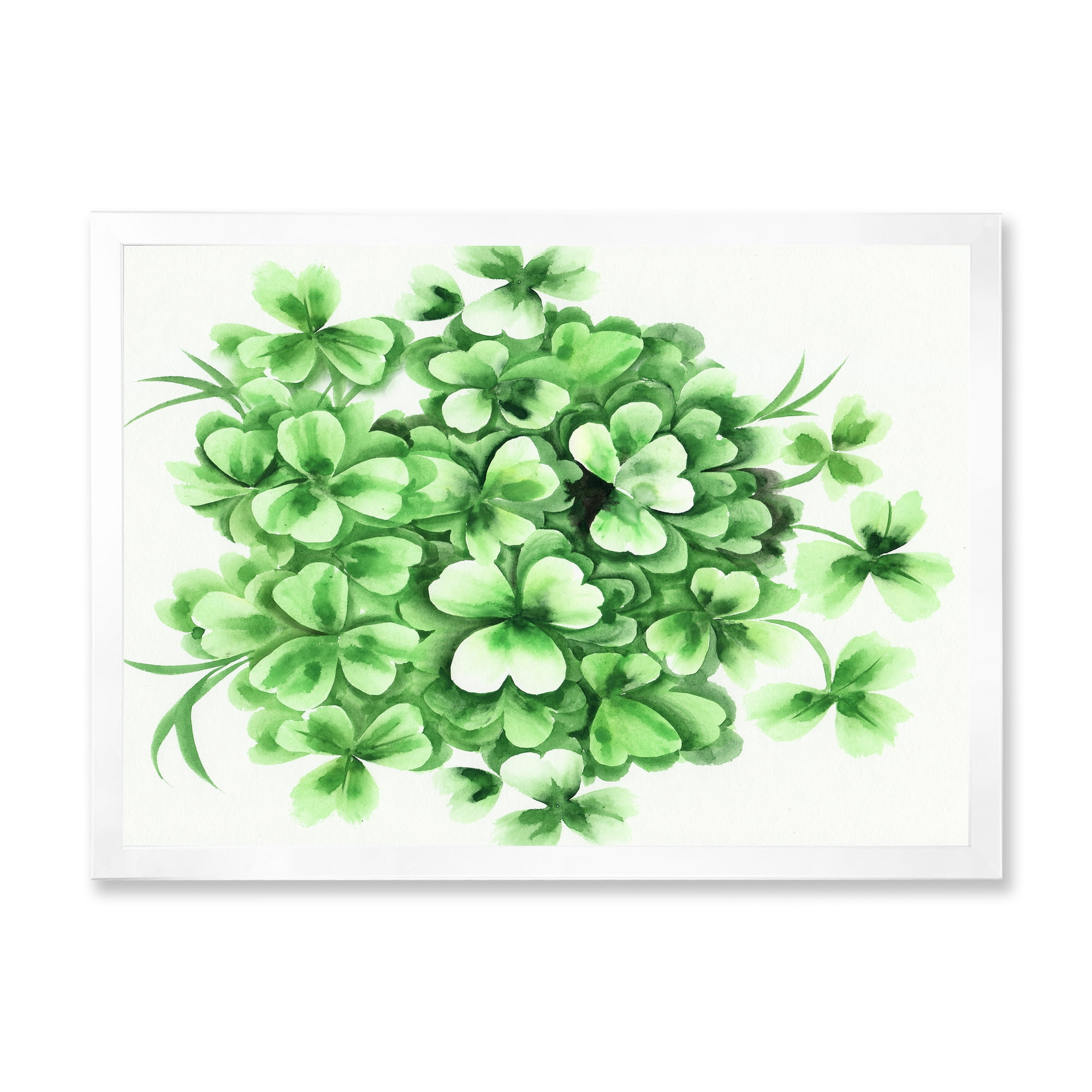 Designart 'Green Vintage Leaves of Shamrock' Traditional Framed Art Print
