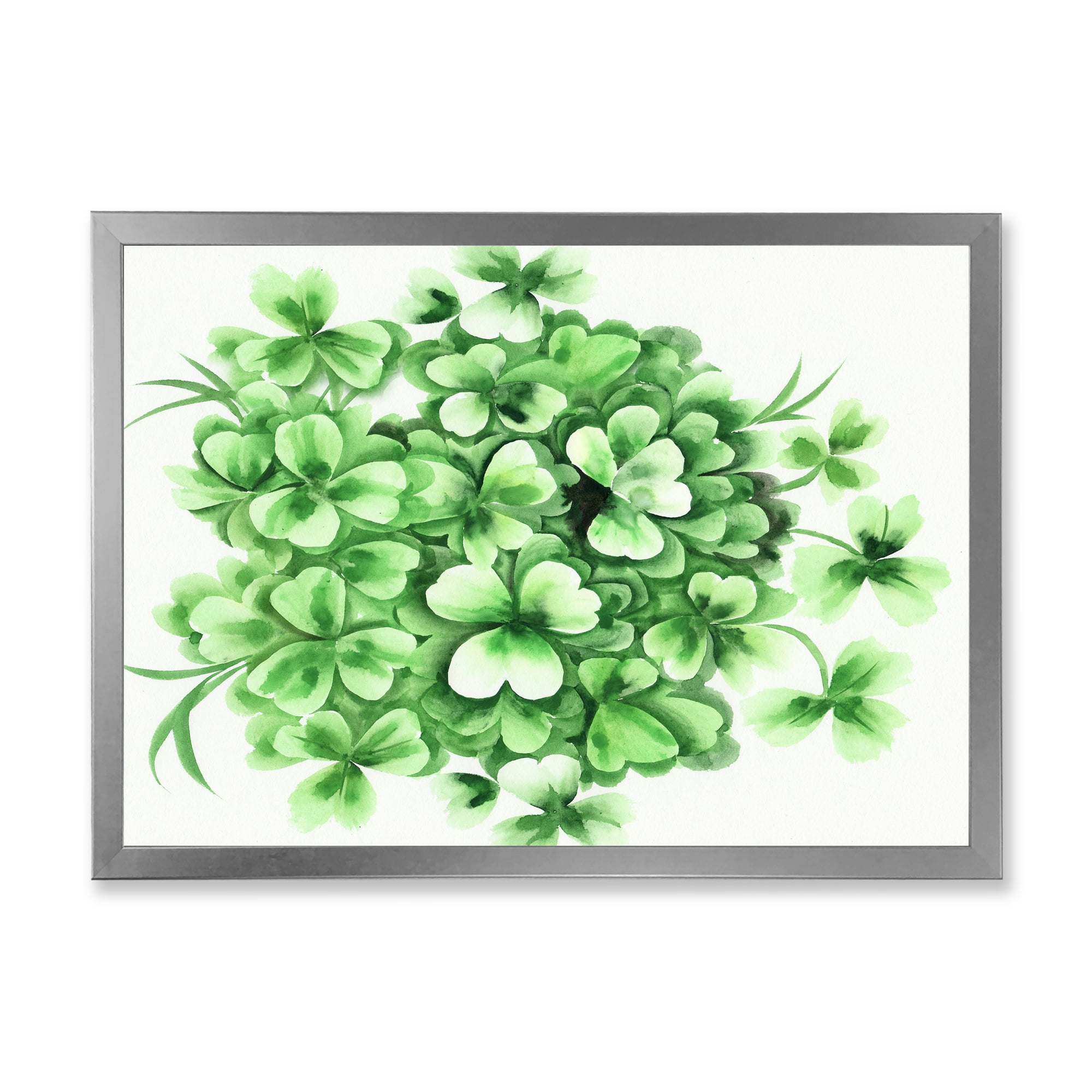 Designart 'Green Vintage Leaves of Shamrock' Traditional Framed Art Print
