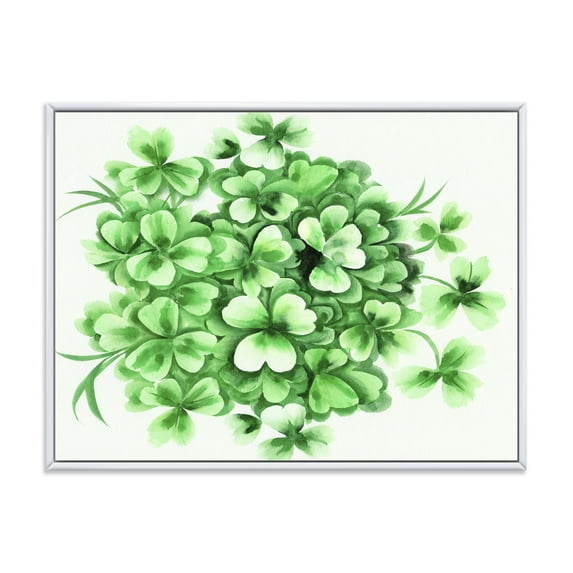 Designart 'Green Vintage Leaves of Shamrock' Traditional Framed Canvas Wall Art Print