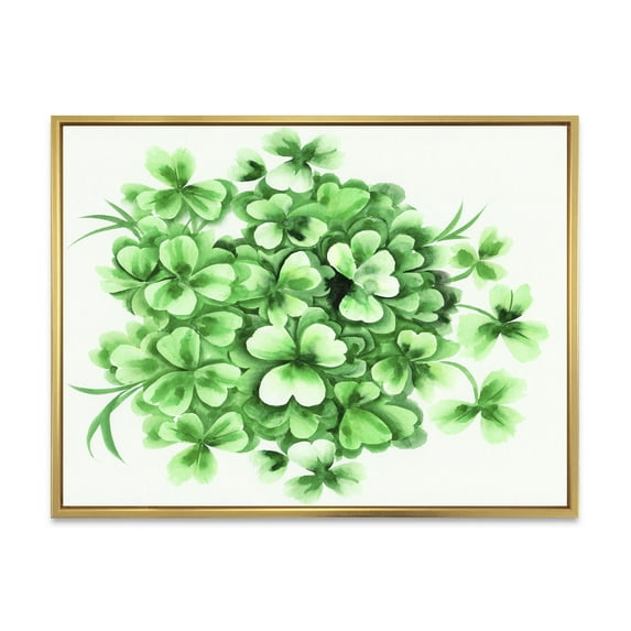 Designart 'Green Vintage Leaves of Shamrock' Traditional Framed Canvas Wall Art Print