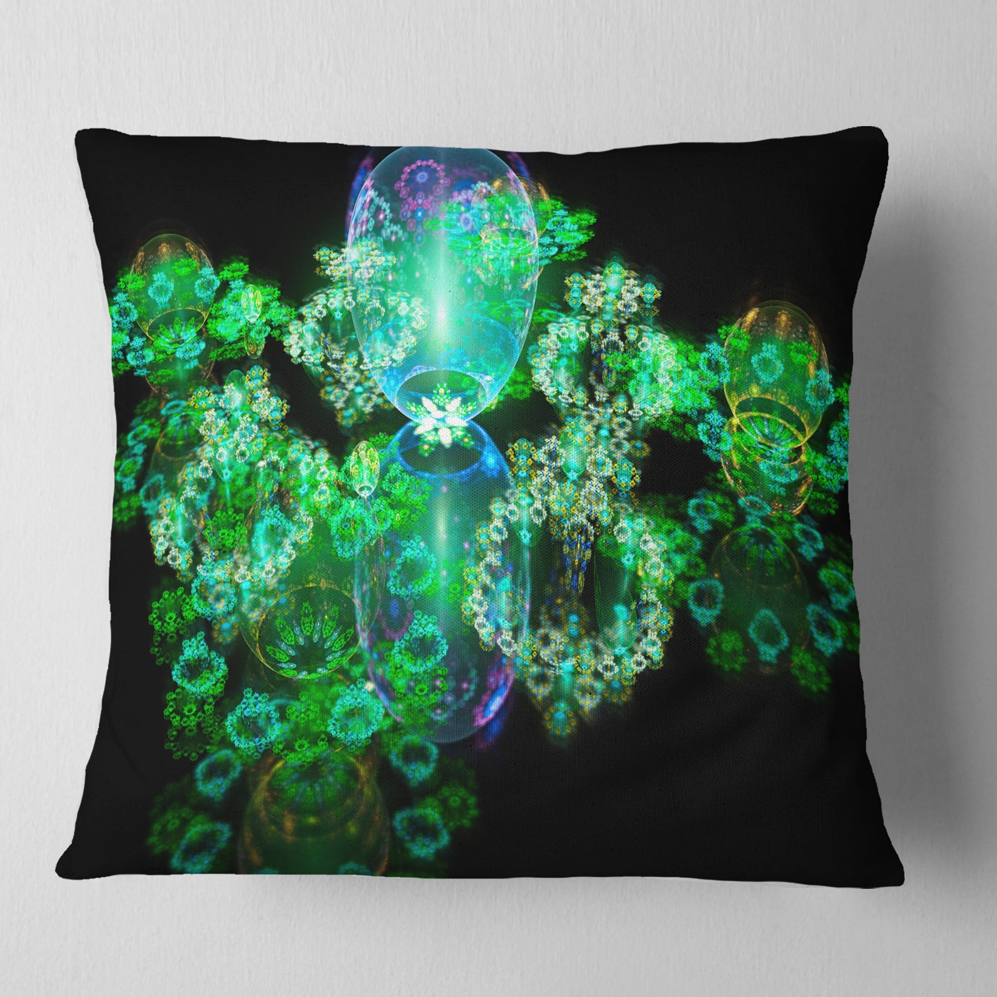 Designart Green Water Drops on Mirror - Abstract Throw Pillow - 16x16