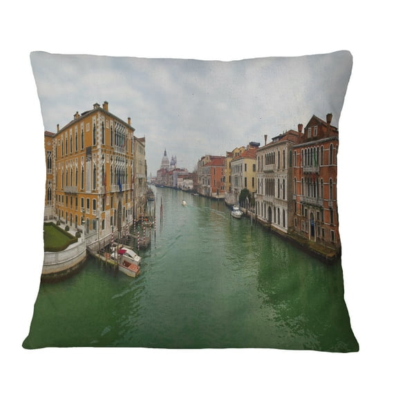 Designart Green Waters in Venice Grand Canal - Landscape Printed Throw Pillow - 16x16
