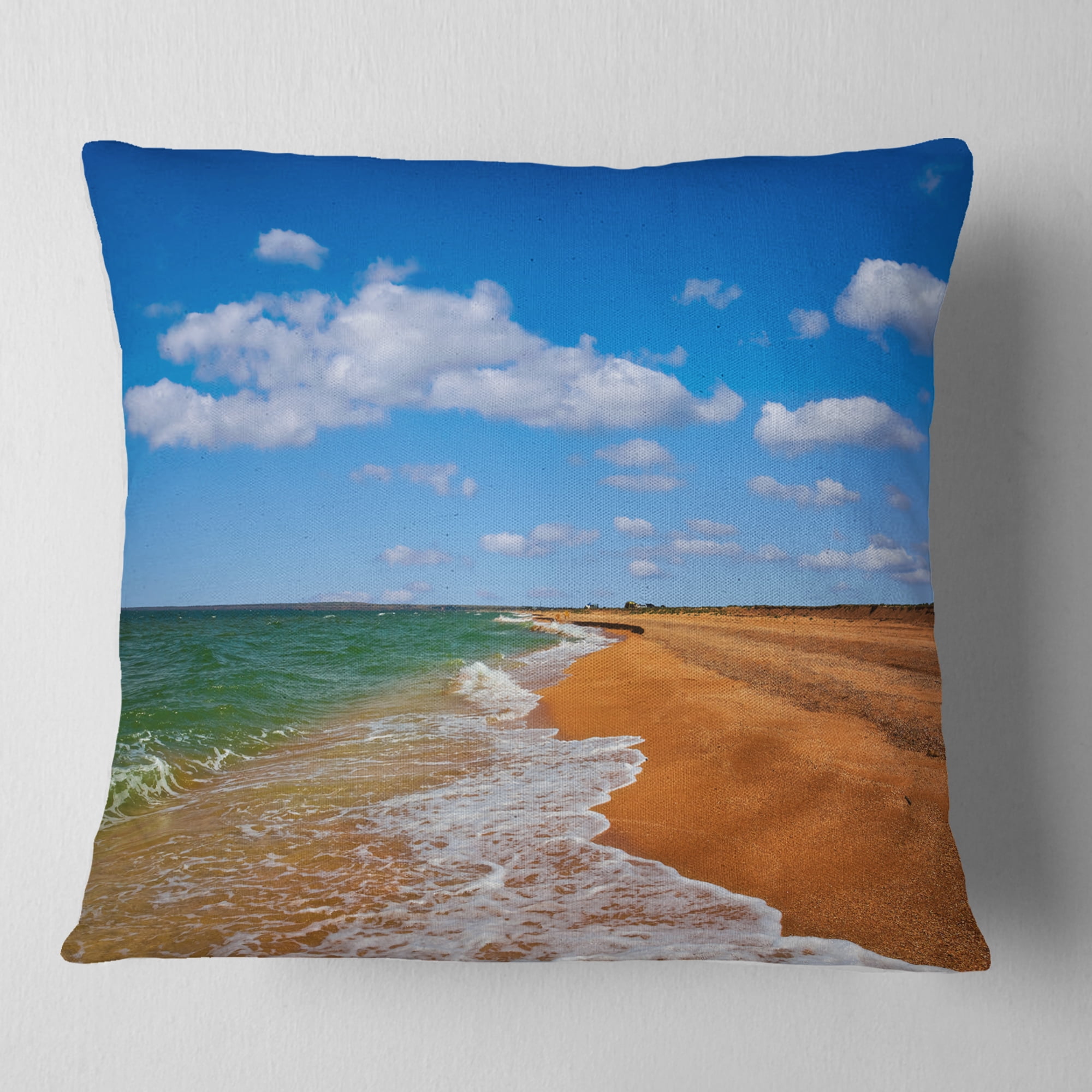 Designart Green Waters on Winter Day Beach - Seashore Throw Pillow - 16x16