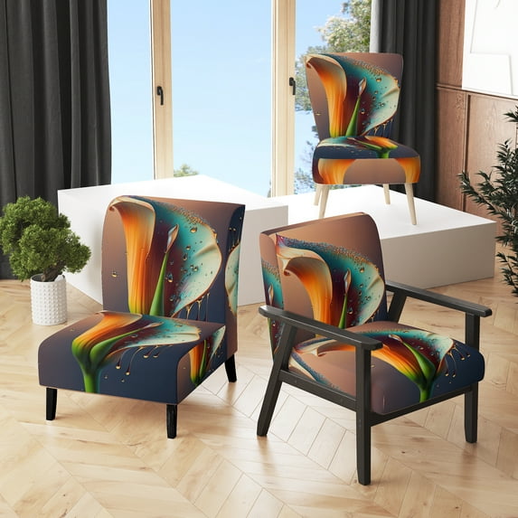 Designart "Green & White Calla Blossom VI" Green Floral & Botanical Upholstered Accent Chair - Modern Arm Chair For Bedroom