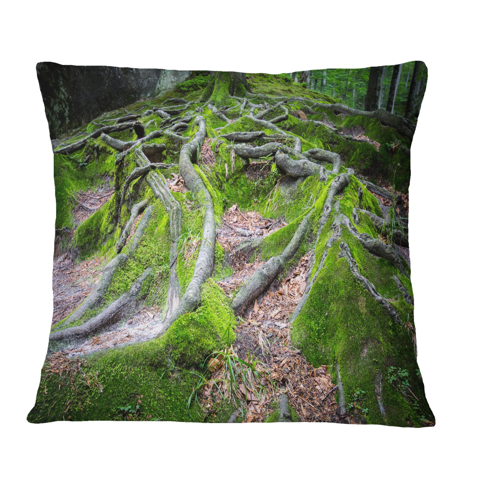 Designart Green Wild Deep Moss Forest - Landscape Printed Throw Pillow - 12x20