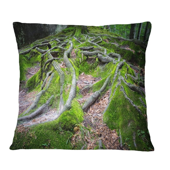 Designart Green Wild Deep Moss Forest - Landscape Printed Throw Pillow - 16x16