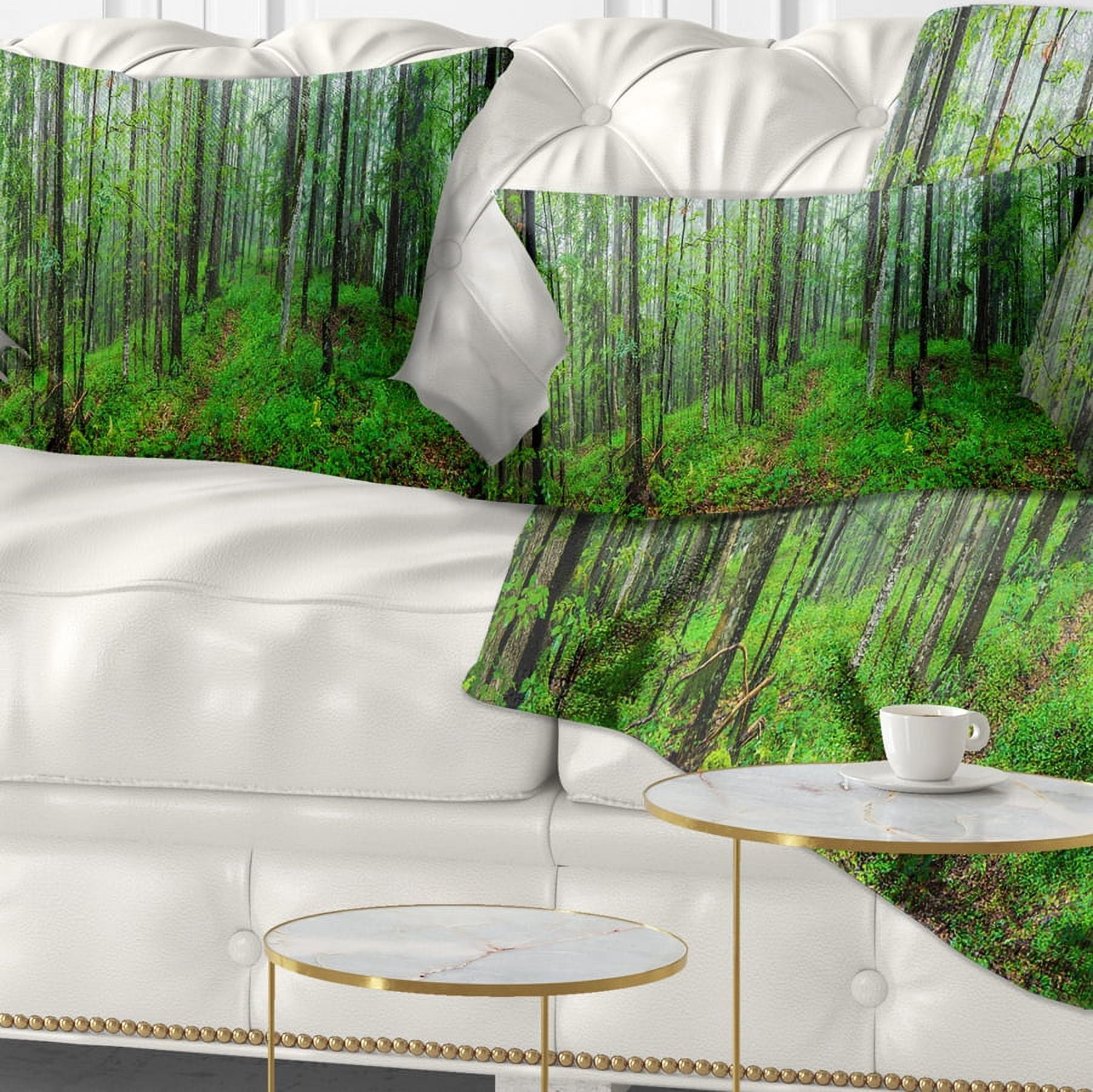 Designart Green Wild Forest with Dense Trees - Forest Throw Pillow - 12x20