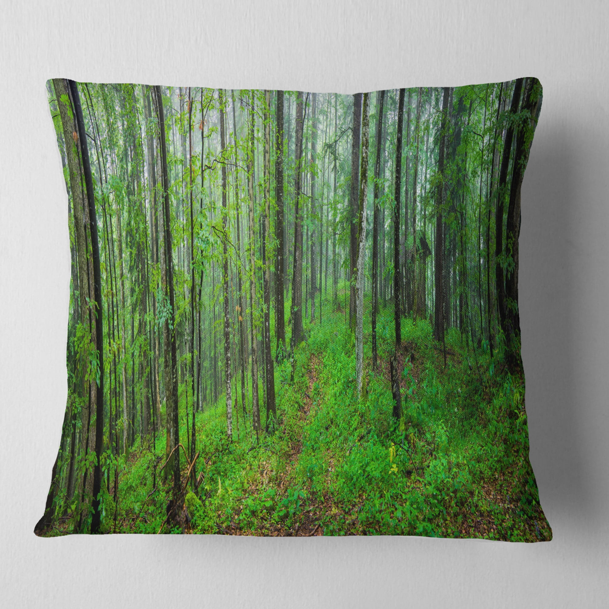 Designart Green Wild Forest with Dense Trees - Forest Throw Pillow - 16x16