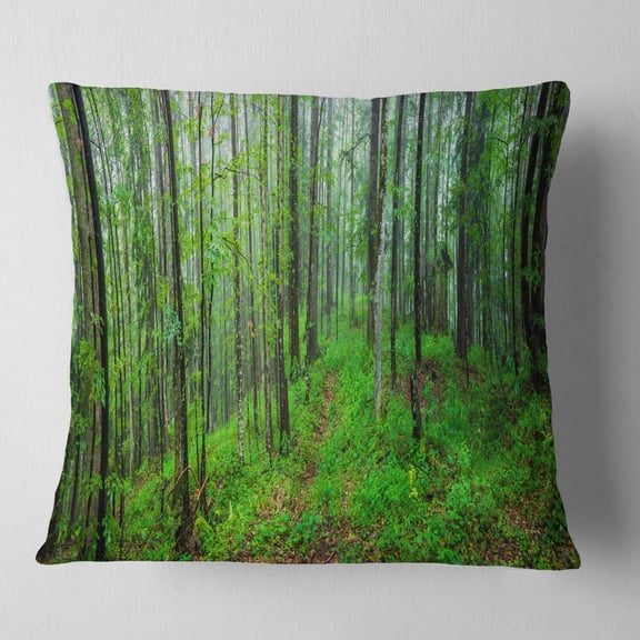 Designart Green Wild Forest with Dense Trees - Forest Throw Pillow - 18x18