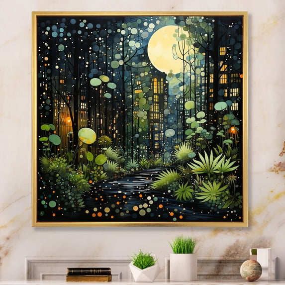 Designart "Green Yellow City Jungle II" Abstract Collages Floater Framed Canvas Print