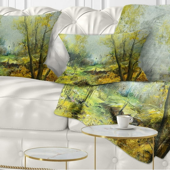 Designart Green Yellow Deep Forest - Landscape Printed Throw Pillow - 12x20