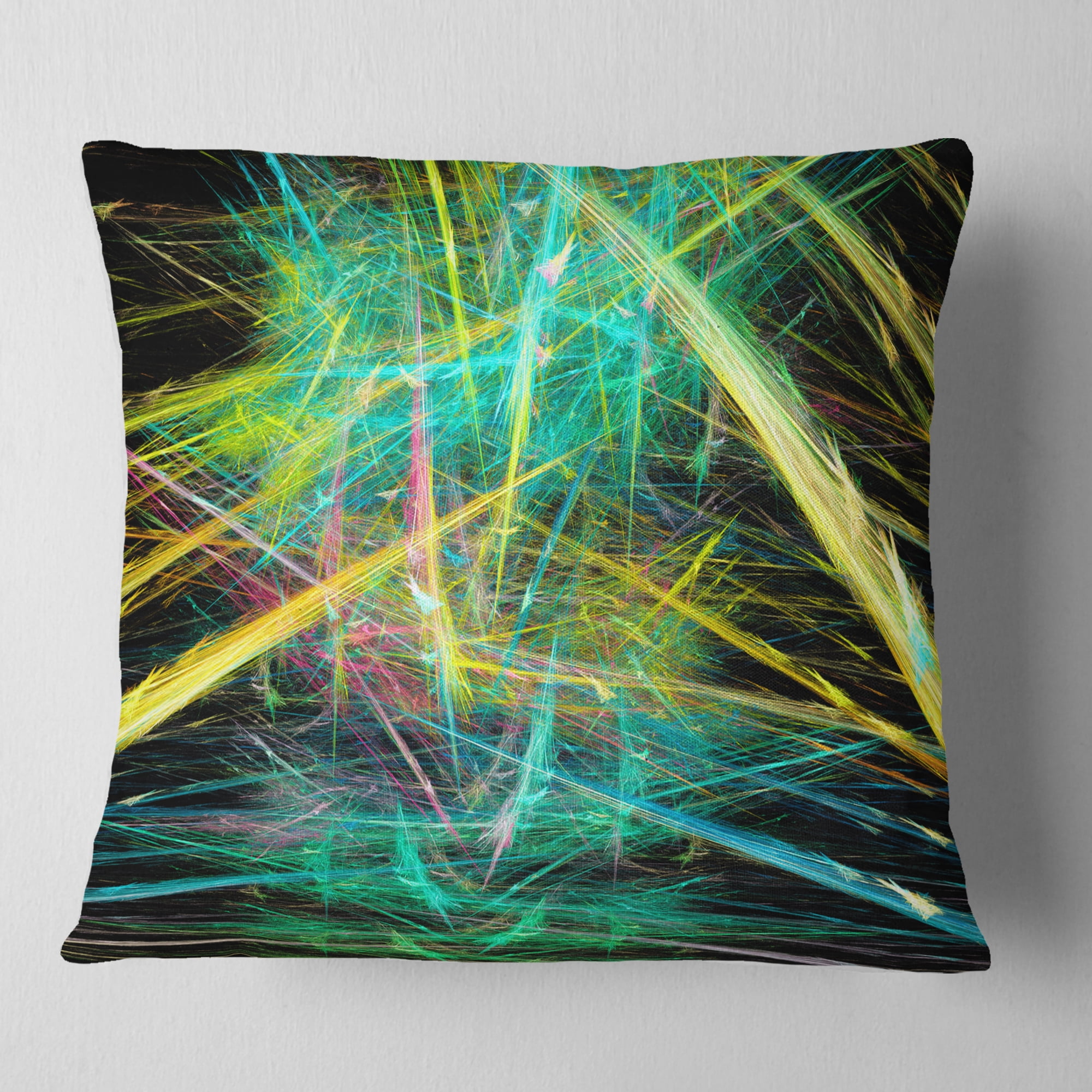 Designart Green Yellow Magical Fractal Pattern - Abstract Throw Pillow - 18x18