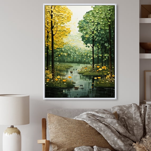 Designart "Green Yellow Trees Verdant Canopy Collage" Cottage Floater Framed Canvas Wall Art