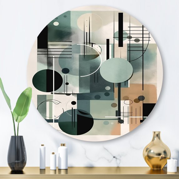 Designart "Green and Black Minimalism Depths Unveiled II" Minimalism Metal Round Art Living Room