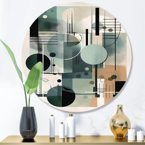 Designart "Green and Black Minimalism Depths Unveiled II" Minimalism Metal Round Art Living Room